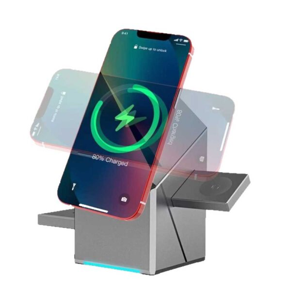 New Generation 3-in-1 Magnetic Pop-up Design Wireless Charger | High-tech Auto Rotation Charging Station | 15W Fast Charging Compatible with iPhone, Watch, and Earbuds - Image 2