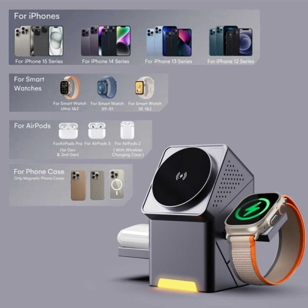 New Generation 3-in-1 Magnetic Pop-up Design Wireless Charger | High-tech Auto Rotation Charging Station | 15W Fast Charging Compatible with iPhone, Watch, and Earbuds - Image 4