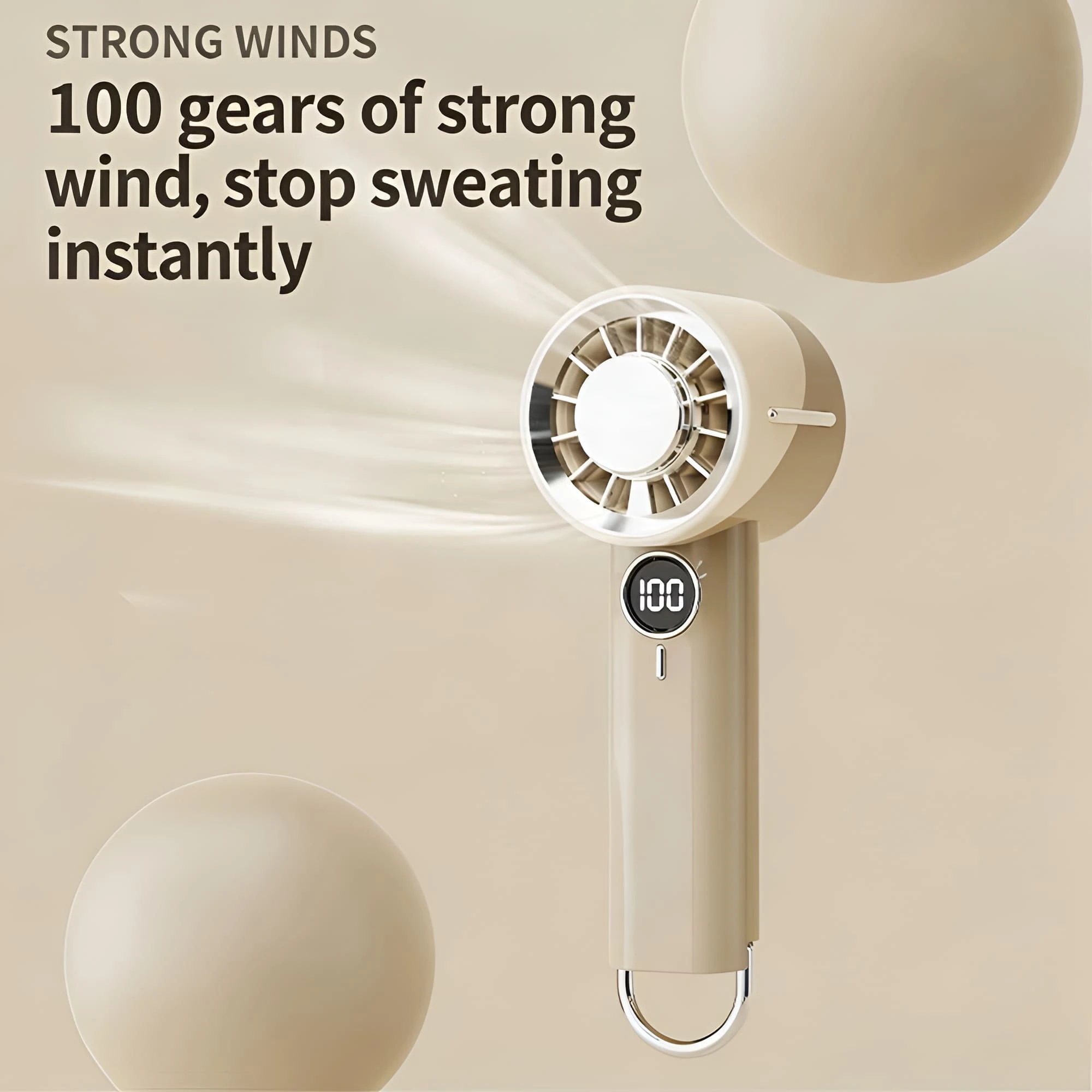 Handheld Fan Portable, High-Speed Personal Fan with 1-100 Speed Control & Battery Display, USB Rechargeable Small Turbo Fan for Makeup, Travel Essentials, Commuting - Image 2