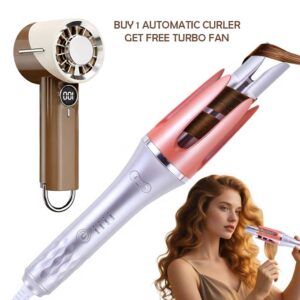 Buy 1 Get 1: Automatic Curling Iron, Auto Self Rotating Curling Wand with Free Portable Turbo Fan